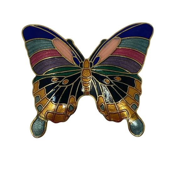 Unbranded Accessories - Vintage Cloisonné Butterfly Belt Buckle Only Brass 1980's Add Belt Collectable